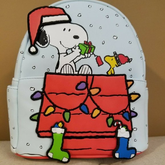 Loungefly Peanuts Gift Giving Snoopy & Woodstock Backpack Christmas Bag NEW main image 5